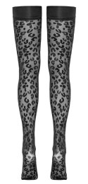 Cottelli LEGWEAR - Pończochy Samonośne Z Wzorem Panterki Czarne 4 Cottelli LEGWEAR