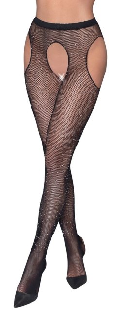 Cottelli LEGWEAR - Rajstopy Do Pończoch Z Siateczki Z Brokatowymi Kamieniami S-L Cottelli LEGWEAR