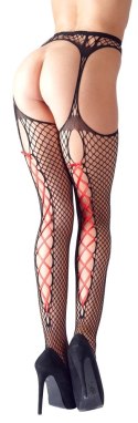 Cottelli LEGWEAR - Rajstopy Do Pończoch Z Siateczki Z Czerwonym Wiązaniem S/M Cottelli LEGWEAR