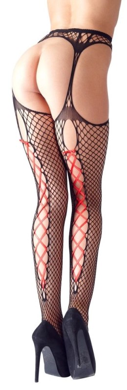 Cottelli LEGWEAR - Rajstopy Do Pończoch Z Siateczki Z Czerwonym Wiązaniem S/M Cottelli LEGWEAR
