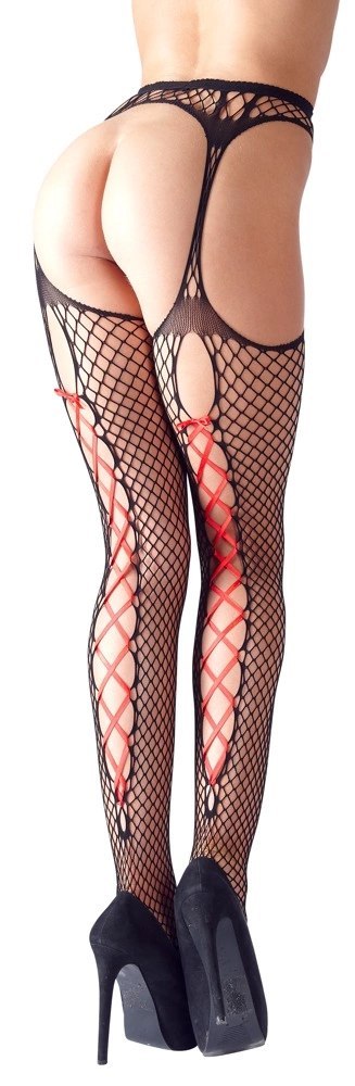 Cottelli LEGWEAR - Rajstopy Do Pończoch Z Siateczki Z Czerwonym Wiązaniem S/M Cottelli LEGWEAR Cottelli LEGWEAR - Rajstopy Do Pończoch Z Siateczki Z Czerwonym Wiązaniem S/M Cottelli LEGWEAR