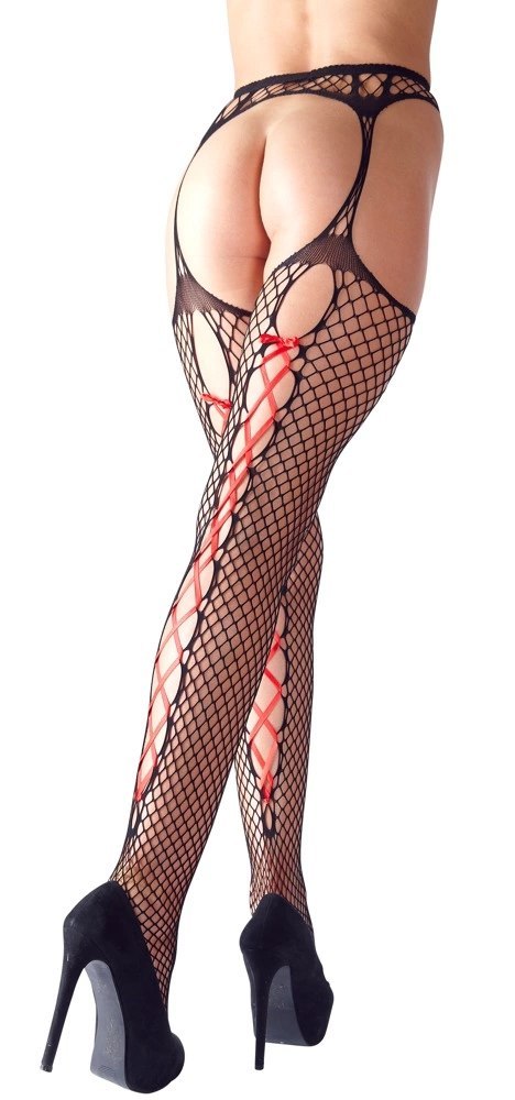 Cottelli LEGWEAR - Rajstopy Do Pończoch Z Siateczki Z Czerwonym Wiązaniem S/M Cottelli LEGWEAR Cottelli LEGWEAR - Rajstopy Do Pończoch Z Siateczki Z Czerwonym Wiązaniem S/M Cottelli LEGWEAR