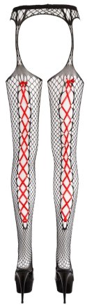 Cottelli LEGWEAR - Rajstopy Do Pończoch Z Siateczki Z Czerwonym Wiązaniem S/M Cottelli LEGWEAR