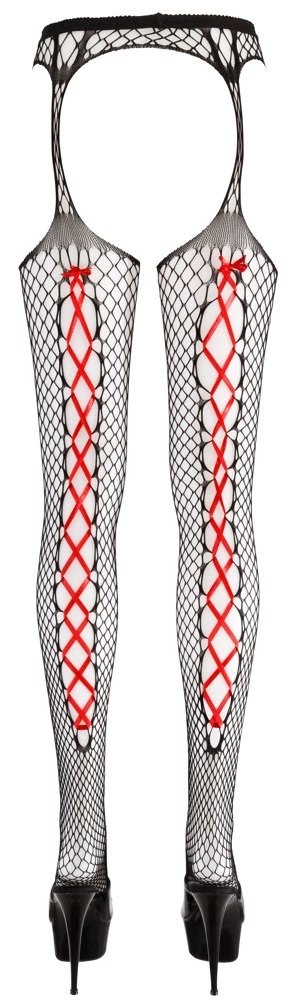 Cottelli LEGWEAR - Rajstopy Do Pończoch Z Siateczki Z Czerwonym Wiązaniem S/M Cottelli LEGWEAR Cottelli LEGWEAR - Rajstopy Do Pończoch Z Siateczki Z Czerwonym Wiązaniem S/M Cottelli LEGWEAR