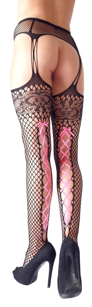 Cottelli LEGWEAR - Rajstopy Do Pończoch Z Siateczki Z Różowym Wiązaniem L/XL Cottelli LEGWEAR Cottelli LEGWEAR - Rajstopy Do Pończoch Z Siateczki Z Różowym Wiązaniem L/XL Cottelli LEGWEAR