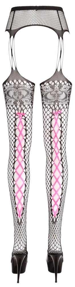 Cottelli LEGWEAR - Rajstopy Do Pończoch Z Siateczki Z Różowym Wiązaniem L/XL Cottelli LEGWEAR Cottelli LEGWEAR - Rajstopy Do Pończoch Z Siateczki Z Różowym Wiązaniem L/XL Cottelli LEGWEAR