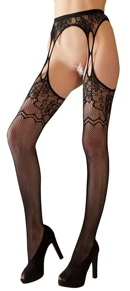 Cottelli LEGWEAR - Rajstopy Z Paskiem Do Pończoch I Kwiatowym Wzorem S-L Cottelli LEGWEAR Cottelli LEGWEAR - Rajstopy Z Paskiem Do Pończoch I Kwiatowym Wzorem S-L Cottelli LEGWEAR