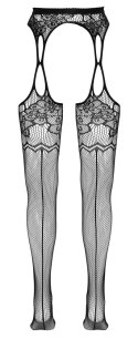 Cottelli LEGWEAR - Rajstopy Z Paskiem Do Pończoch I Kwiatowym Wzorem S-L Cottelli LEGWEAR