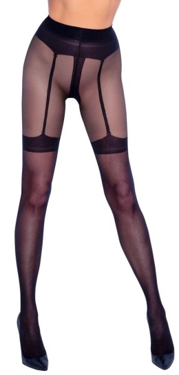 Cottelli LEGWEAR - Seksowne Czarne Rajstopy Z Wzorem Pończoch Otwarty Krok 5 Cottelli LEGWEAR