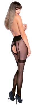 Cottelli LEGWEAR - Seksowne Czarne Rajstopy Z Wzorem Pończoch Otwarty Krok 5 Cottelli LEGWEAR