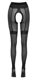 Cottelli LEGWEAR - Seksowne Czarne Rajstopy Z Wzorem Pończoch Otwarty Krok 5 Cottelli LEGWEAR