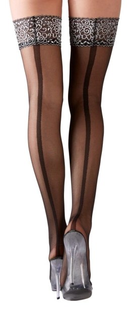 Cottelli LEGWEAR - Seksowne Pończochy Z Ozdobnym Szwem I Srebrną Koronką S Cottelli LEGWEAR