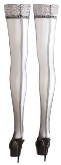 Cottelli LEGWEAR - Seksowne Pończochy Z Ozdobnym Szwem I Srebrną Koronką S Cottelli LEGWEAR