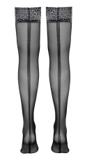 Cottelli LEGWEAR - Seksowne Pończochy Z Ozdobnym Szwem I Srebrną Koronką S Cottelli LEGWEAR