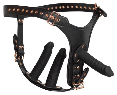 Bad Kitty - Strap-On 3D Z Trzema Dildami Czarne 2XL Bad Kitty Bad Kitty - Strap-On 3D Z Trzema Dildami Czarne 2XL Bad Kitty