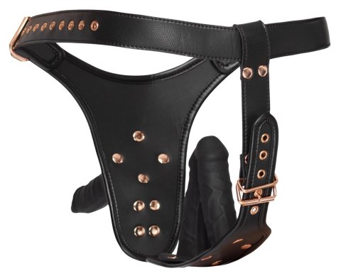 Bad Kitty - Strap-On 3D Z Trzema Dildami Czarne 2XL Bad Kitty Bad Kitty - Strap-On 3D Z Trzema Dildami Czarne 2XL Bad Kitty