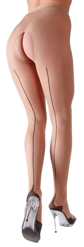 Cottelli LEGWEAR - Beżowe Rajstopy Bez Krocza Z Czarnym Szwem Z Tyłu 4 Cottelli LEGWEAR Cottelli LEGWEAR - Beżowe Rajstopy Bez Krocza Z Czarnym Szwem Z Tyłu 4 Cottelli LEGWEAR