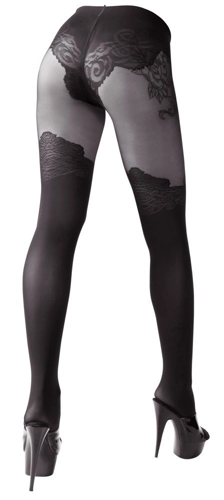 Cottelli LEGWEAR - Czarne Rajstopy Z Eleganckim Wzorem Nad Kolano 2 Cottelli LEGWEAR Cottelli LEGWEAR - Czarne Rajstopy Z Eleganckim Wzorem Nad Kolano 2 Cottelli LEGWEAR