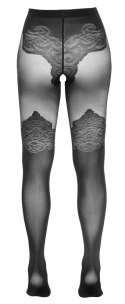 Cottelli LEGWEAR - Czarne Rajstopy Z Eleganckim Wzorem Nad Kolano 3 Cottelli LEGWEAR