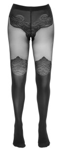 Cottelli LEGWEAR - Czarne Rajstopy Z Eleganckim Wzorem Nad Kolano 5 Cottelli LEGWEAR