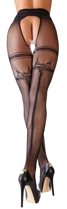 Cottelli LEGWEAR - Czarne Siateczkowe Rajstopy Z Podwiązka Bez Krocza 2XL Cottelli LEGWEAR