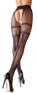 Cottelli LEGWEAR - Czarne Siateczkowe Rajstopy Z Podwiązka Bez Krocza 2XL Cottelli LEGWEAR