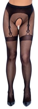 Cottelli LEGWEAR - Rajstopy Z Siateczki Z Wzorem Pończoch I Podwiązek S-L Cottelli LEGWEAR