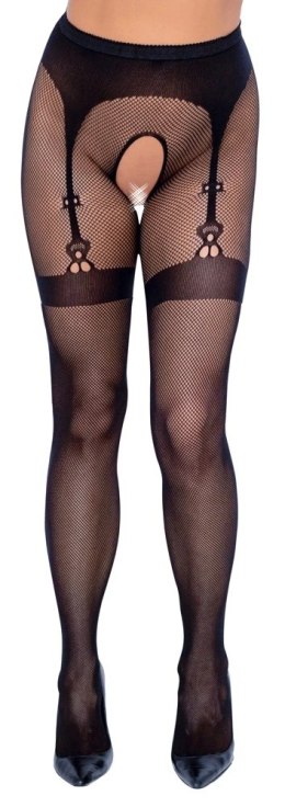 Cottelli LEGWEAR - Rajstopy Z Siateczki Z Wzorem Pończoch I Podwiązek S-L Cottelli LEGWEAR