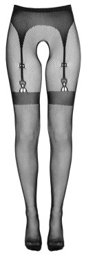 Cottelli LEGWEAR - Rajstopy Z Siateczki Z Wzorem Pończoch I Podwiązek S-L Cottelli LEGWEAR