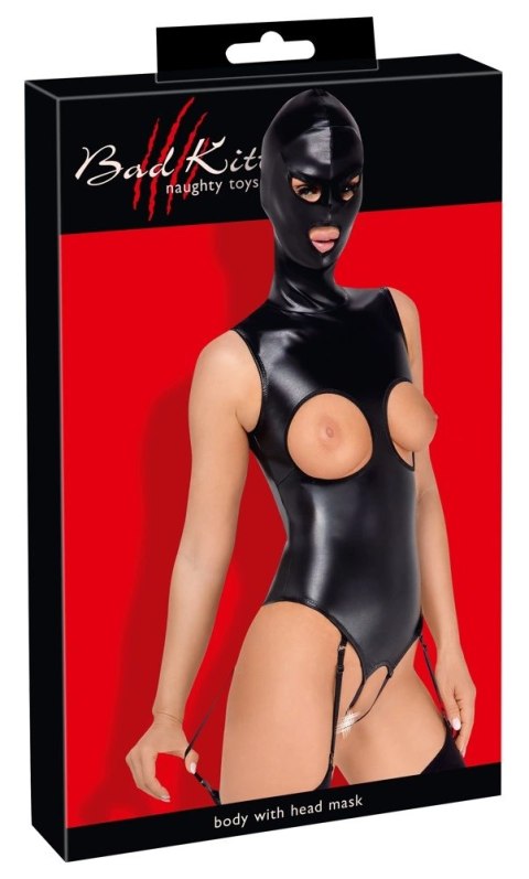 Bad Kitty - Seksowne Skórzane Body Bez Biustu Z Maską M Bad Kitty Bad Kitty - Seksowne Skórzane Body Bez Biustu Z Maską M Bad Kitty