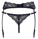 Cottelli LINGERIE - Seksowny Koronkowy Pas Do Pończoch I Stringi Czarne L Cottelli LINGERIE