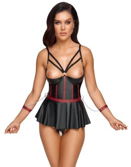 Cottelli Bondage - Seksowny Gorsecik Bez Biustu Z Mankietami + Stringi 85C/XL Cottelli BONDAGE