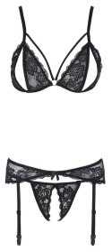 Cottelli LINGERIE - 3-Częściowy Zestaw Z Delikatnej Kwiatowej Koronki Czarny L Cottelli LINGERIE