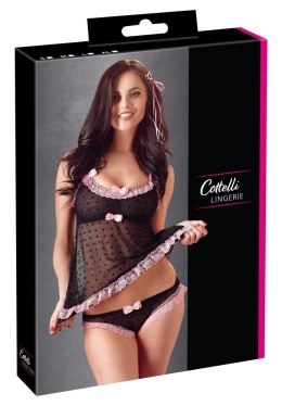 Cottelli LINGERIE - Seksowna Siateczkowa Koszulka Nocna I Spodenki W Serduszka Z Różową Koronką M Cottelli LINGERIE