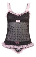 Cottelli LINGERIE - Seksowna Siateczkowa Koszulka Nocna I Spodenki W Serduszka Z Różową Koronką M Cottelli LINGERIE