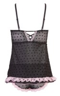 Cottelli LINGERIE - Seksowna Siateczkowa Koszulka Nocna I Spodenki W Serduszka Z Różową Koronką M Cottelli LINGERIE