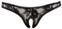 Cottelli LINGERIE - Seksowne Stringi Z Kwiatowej Koronki Bez Krocza Czarne S Cottelli LINGERIE