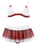 Cottelli LINGERIE - Seksowny 3-Częściowy Komplecik W Kratę Z Białą Koronką L Cottelli LINGERIE