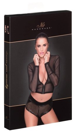 Noir - Seksowny Obcisły Top Z Zamkiem Prześwitujący Czarny XL Noir