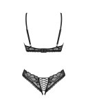 Obsessive - Seksowny Koronkowy Komplet Otwarty Biustonosz I Stringi Czarne XS/S Obsessive
