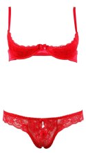 Cottelli LINGERIE - Koronkowy Komplecik Biustonosz Bez Miseczek I Otwarte Stringi Czerwone 75B/S Cottelli LINGERIE