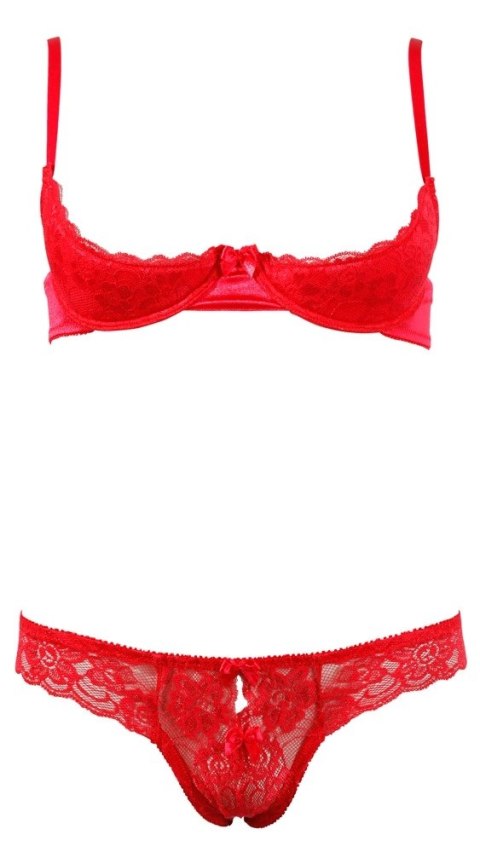 Cottelli LINGERIE - Koronkowy Komplecik Biustonosz Bez Miseczek I Otwarte Stringi Czerwone 85B/L Cottelli LINGERIE Cottelli LINGERIE - Koronkowy Komplecik Biustonosz Bez Miseczek I Otwarte Stringi Czerwone 85B/L Cottelli LINGERIE