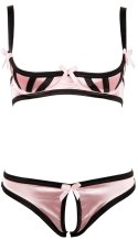 Cottelli LINGERIE - Satynowy Biustonosz Bez Miseczek I Figi Bez Krocza Różowe 75B/S Cottelli LINGERIE