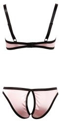Cottelli LINGERIE - Satynowy Biustonosz Bez Miseczek I Figi Bez Krocza Różowe 80B/M Cottelli LINGERIE