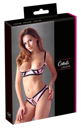 Cottelli LINGERIE - Satynowy Biustonosz Bez Miseczek I Figi Bez Krocza Różowe 85B/L Cottelli LINGERIE