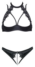 Cottelli LINGERIE - Seksowne Stringi Bez Krocza I Biustonosz Bez Miseczek Z Kwiatowym Haftem 80B/M Cottelli LINGERIE