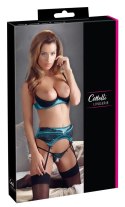 Cottelli LINGERIE - Seksowny 3-Częściowy Komplecik Z Niebieskiej Satyny I Delikatnej Koronki 75B/S Cottelli LINGERIE