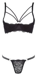 Cottelli LINGERIE - Seksowny Koronkowy Komplecik Stringi I Biustonosz Bez Miseczek Czarny 85C/L Cottelli LINGERIE