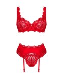 Obsessive - 3-Częściowy Czerwony Koronkowy Zestaw Seksownej Bielizny Amor Cherris L/XL Obsessive