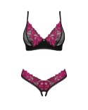 Obsessive - Seksowny Biustonosz I Stringi Bez Krocza Z Kwiatową Koronką Rosenty XL/2XL Obsessive